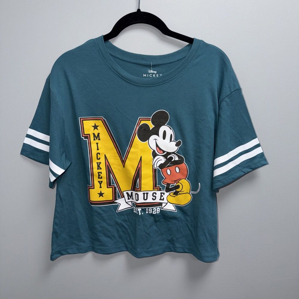 Disney Mickey Mouse Short Sleeve Crop Tee, Colonial Blue, L